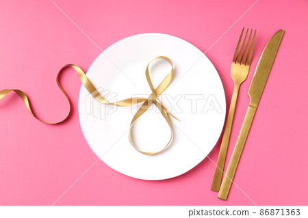 Eight march concept on pink background, top view Eight march concept on pink background, top view 86871363