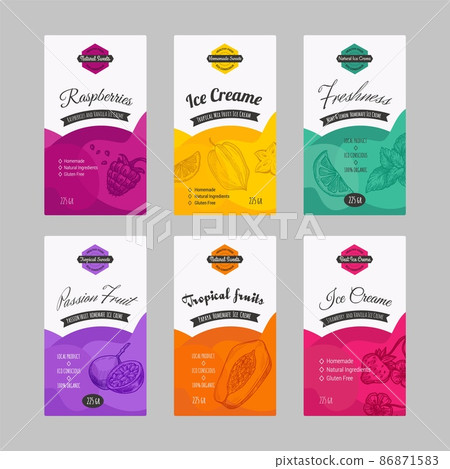Ice cream label, product sticker design set Ice cream label, product sticker design set 86871583