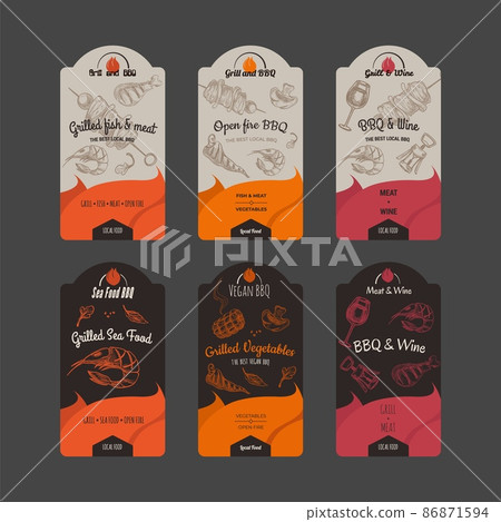 Grill and bbq beef label, symbol design set - Stock Illustration ...