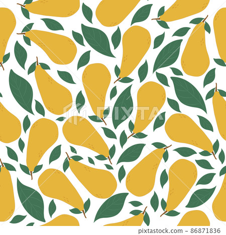 Pear and leaves seamless pattern on white... - Stock Illustration ...