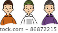A boy wearing a knit cap with various facial expressions 86872215