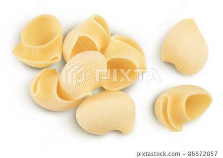 lumaconi pasta isolated on white background with clipping path and full depth of field. Top view. Flat lay lumaconi pasta isolated on white background with clipping path and full depth of field. Top view. Flat lay 86872857