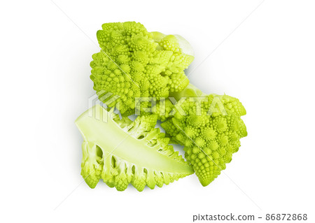 Romanesco broccoli cabbage or Roman Cauliflower isolated on white background with clipping path. Top view. Flat lay Romanesco broccoli cabbage or Roman Cauliflower isolated on white background with clipping path. Top view. Flat lay 86872868