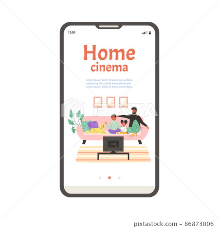 Home cinema and streaming TV onboarding screen, flat vector illustration. 86873006