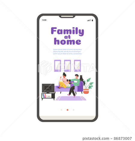 Family at home recreation onboarding page mockup, flat vector illustration. Family at home recreation onboarding page mockup, flat vector illustration. 86873007
