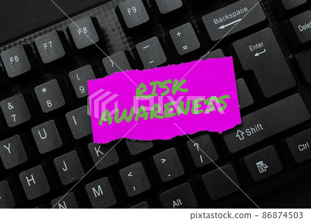 Conceptual caption Risk Awareness. Word Written on recognizing factors that may cause a lifethreatening effect Typing Business Agreement Letter, Typewriting New Binding Contract 86874503