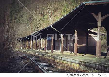 Abandoned railway station on a sunny cold day. Dark Aesthetic 86875135