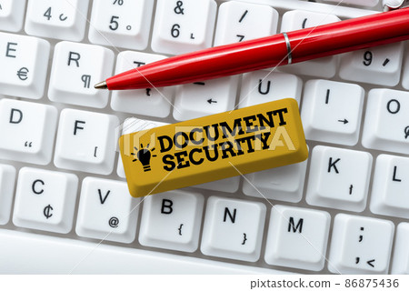 Sign displaying Document Security. Conceptual photo maintenance of security of all of the important archives Creating New Typing Game Concept, Abstract Typing Problem Solutions 86875436