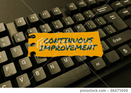 Conceptual caption Continuous Improvement. Business overview making small consistent improvements over time Typing New Edition Of Informational Ebook, Creating Fresh Website Content Conceptual caption Continuous Improvement. Business overview making small consistent improvements over time Typing New Edition Of Informational Ebook, Creating Fresh Website Content 86875698