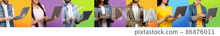 Unrecognizable multiethnic people typing on laptop keyboard, set of photos Unrecognizable multiethnic people typing on laptop keyboard, set of photos 86876011