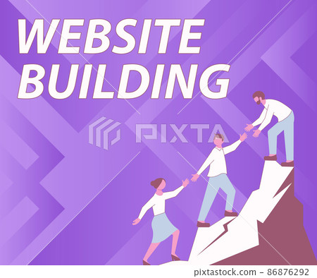Conceptual display Website Building. Business showcase Website Building Colleagues Climbing Upwards Mountain Reaching Success Presenting Teamwork. 86876292