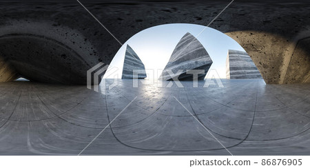 360 degree full panorama environment map of abstract futuristic concrete building exterior with day light 3d render illustration hdri hdr vr virtual reality 86876905