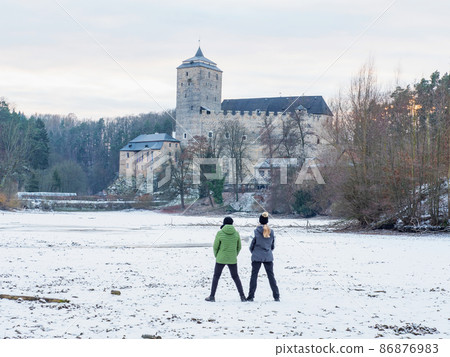 Teenagers watch Hrad Kost, the Kost castle panorama 86876983