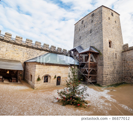 Hrad Kost, Christmas tree in inside patio. Architecture Hrad Kost, Christmas tree in inside patio. Architecture 86877012