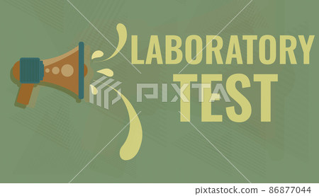 Text caption presenting Laboratory Test. Business overview Determination of a medical diagnosis from the substances tested Illustration Of Megaphone Throwing Out Water Drops Making Announcement. 86877044