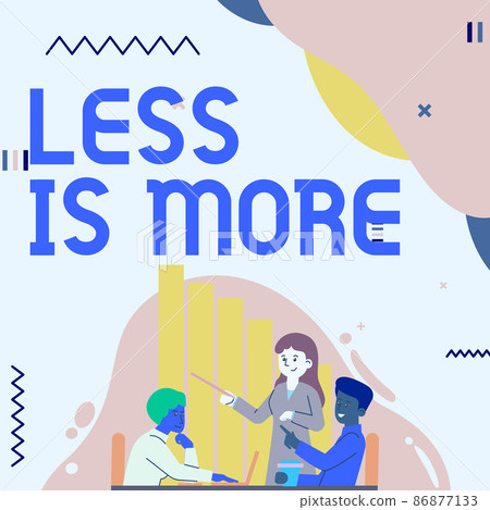 Conceptual display Less Is More. Business approach Minimalist approach to artistic matter is more effective Lady Drawing Explaining To Her Teammate Process Steps. 86877133