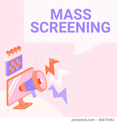 Inspiration showing sign Mass Screening. Business idea health evaluation performed at a large amount of population Monitor Drawing With Megaphone Producing Lighting To Message . 86878362