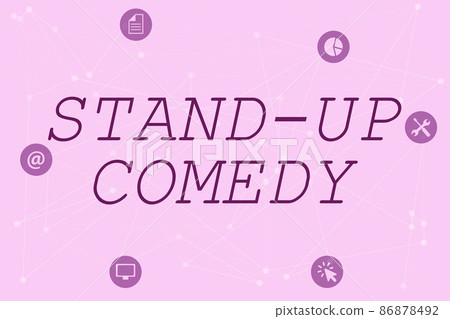 Sign displaying Stand Up Comedy. Business idea Comedian performing speaking in front of live audience Line Illustrated Backgrounds With Various Shapes And Colours. 86878492