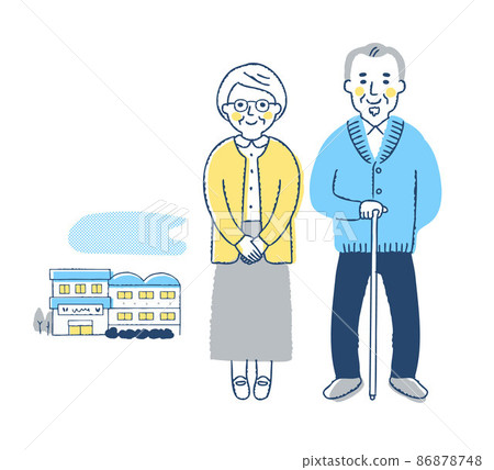 微笑的老年夫婦和福利設施全身 86878748