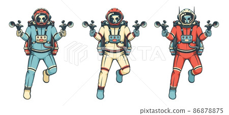 Alien astronaut in spacesuit and with blasters Alien astronaut in spacesuit and with blasters 86878875