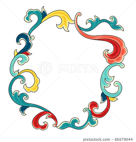 Chinese traditional ceramic ornament frame. Oriental traditional floral porcelain pottery ornament. 86879044