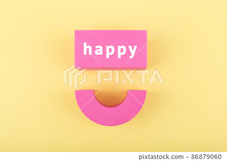 Happy smile pink symbol on bright yellow background with copy space Happy smile pink symbol on bright yellow background with copy space 86879060