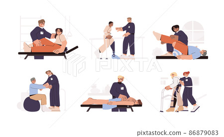 Flat physiotherapy doctor help patient recovery after leg injuries 86879083