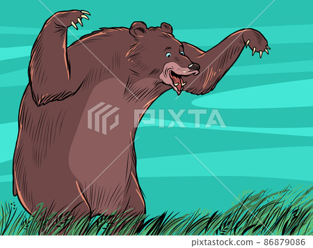 brown bear is a cartoon character, a funny predator. Dangerous animal 86879086