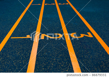 running track with 1 2 3 numbers and nobody. score track. selective focus 86879331