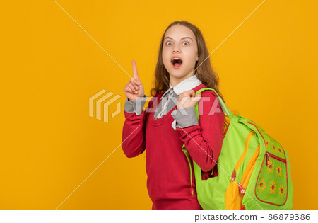 back to school. knowledge day. concept of education. kid on yellow background. september 1 86879386