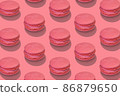 Isometric composition from traditional french macarons on pink. 86879650