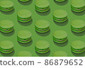 Isometric composition from traditional french macarons on green. 86879652