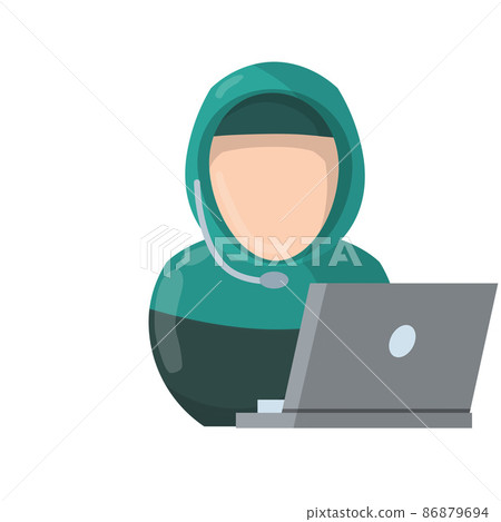 Woman in the support Service. A girl in an Islamic hijab with a laptop 86879694