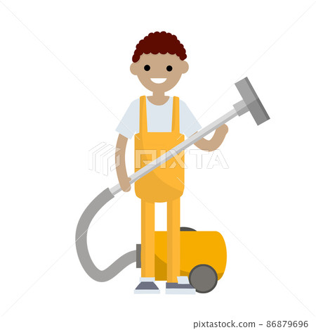 Cartoon flat illustration - cleaning from dust. Home vacuum cleaner 86879696