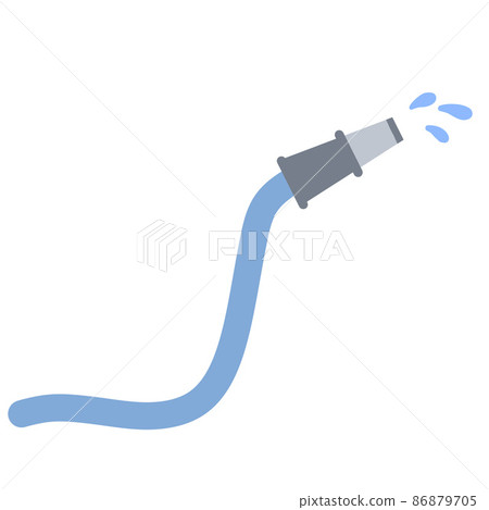 Hose. Jet of water. Fire fighting and watering of lawn. Plastic tube. Flat cartoon illustration isolated on white Hose. Jet of water. Fire fighting and watering of lawn. Plastic tube. Flat cartoon illustration isolated on white 86879705