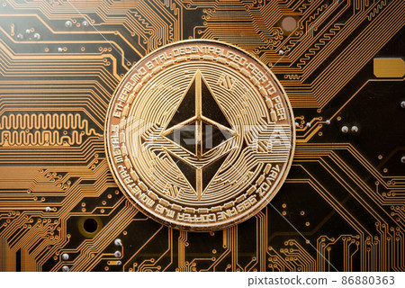 Ethereum cryptocurrency coin, blockchain concept 86880363