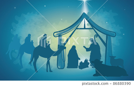Blue night scene Nativity landscape mangel Vector Blue night scene Nativity landscape mangel Vector 86880390