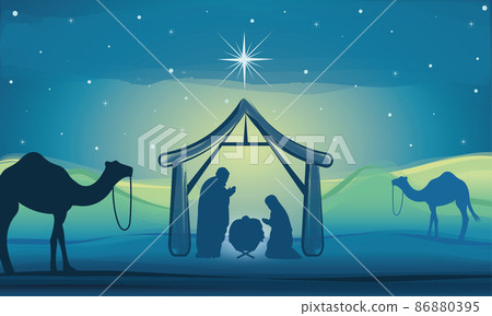Nativity landscape blue night scene mangel Vector Nativity landscape blue night scene mangel Vector 86880395