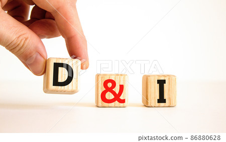 D and I, Diversity and inclusion symbol. Concept words D and I, diversity and inclusion on wooden cubes on beautiful white background. Business, D and I, diversity and inclusion concept. 86880628