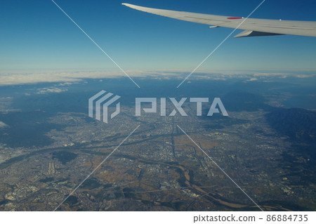 Kyoto Shiga Sky view from the plane window Kinki Lake Biwa Kyoto Shiga Sky view from the plane window Kinki Lake Biwa 86884735