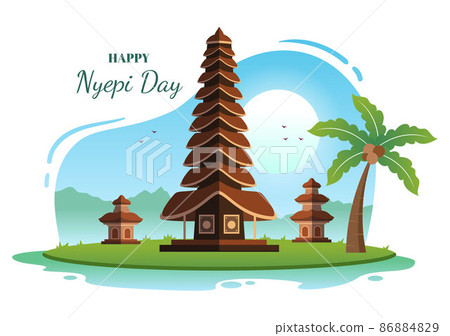 Happy Nyepi Day or Bali's Silence to Hindu Ceremonies in the Background of the Temple or Pura Illustration Suitable for Poster Happy Nyepi Day or Bali's Silence to Hindu Ceremonies in the Background of the Temple or Pura Illustration Suitable for Poster 86884829