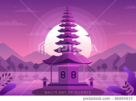 Happy Nyepi Day or Bali's Silence to Hindu Ceremonies in the Background of the Temple or Pura Illustration Suitable for Poster Happy Nyepi Day or Bali's Silence to Hindu Ceremonies in the Background of the Temple or Pura Illustration Suitable for Poster 86884833