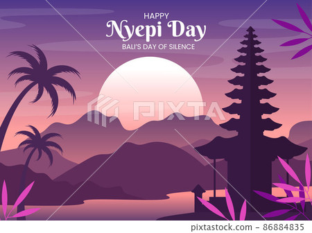 Happy Nyepi Day or Bali's Silence to Hindu... - Stock Illustration  [86884835] - PIXTA