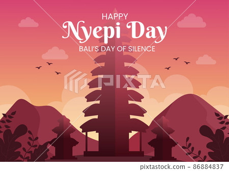 Happy Nyepi Day or Bali's Silence to Hindu Ceremonies in the Background of the Temple or Pura Illustration Suitable for Poster Happy Nyepi Day or Bali's Silence to Hindu Ceremonies in the Background of the Temple or Pura Illustration Suitable for Poster 86884837