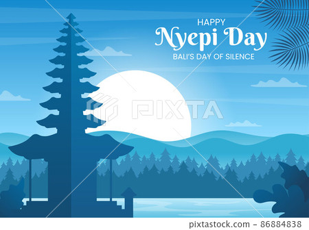 Happy Nyepi Day or Bali's Silence to Hindu Ceremonies in the Background of the Temple or Pura Illustration Suitable for Poster 86884838