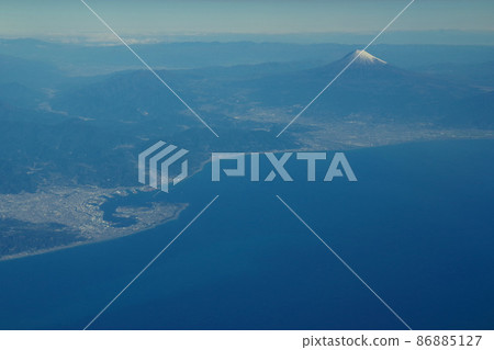 Mt. Fuji Shizuoka Yamanashi View from the sky Mt. Fuji with snow makeup from the plane window 86885127