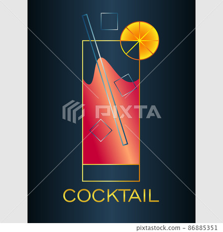 abstract minimal logo of a cocktail with lemon and ice on a dark background abstract minimal logo of a cocktail with lemon and ice on a dark background 86885351