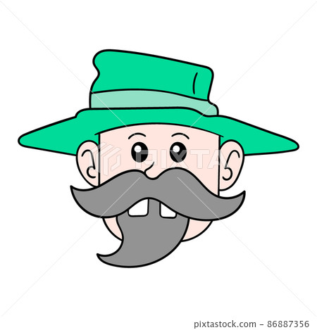 old man head wearing a garden hat, doodle icon drawing 86887356