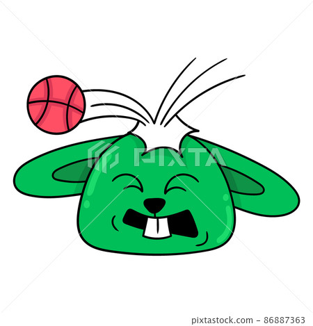 green rabbit head falling baseball, doodle icon drawing 86887363