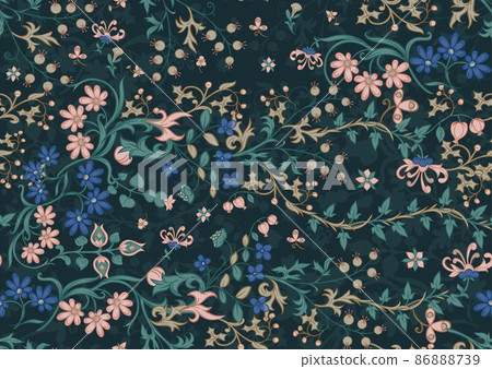 Floral vintage seamless pattern. Medieval illuminati manuscript inspiration. 86888739